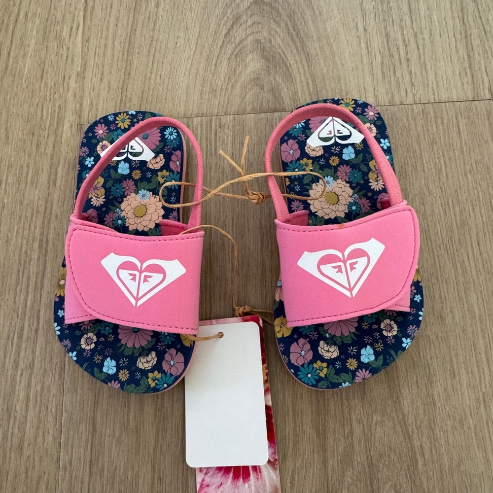 Roxy Girls' Pink Floral Slide Sandals Toddler Size 6